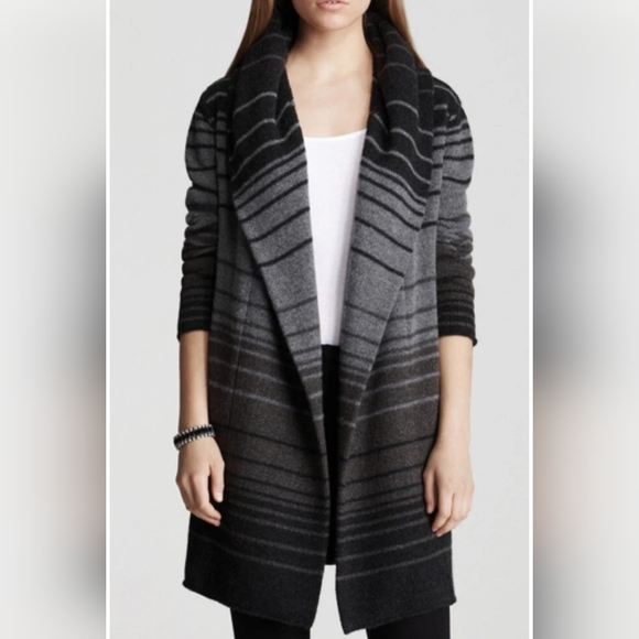 VINCE Sophie Hooded Striped Open Front Cardigan Wool Yak Sweater Size XS/TP - Picture 15 of 16